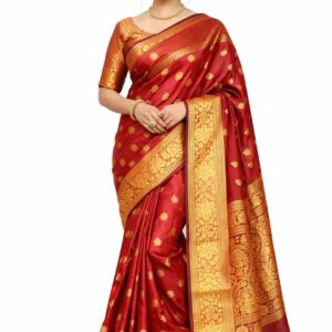 Banarasi look Golden zari woven design Soft & comfortable fabric Elegant festive wear saree Easy to drape
