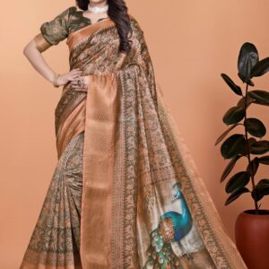 Morpich Fashion Floral Print Banarasi Silk Blend Saree
